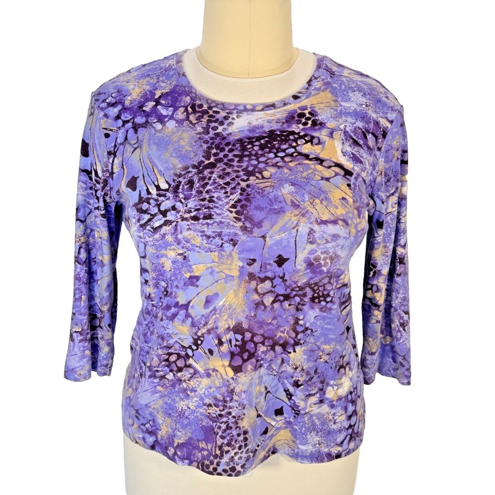 Chico's Additions Knit Top Women's Size XL (3) Purple Butterfly Animal